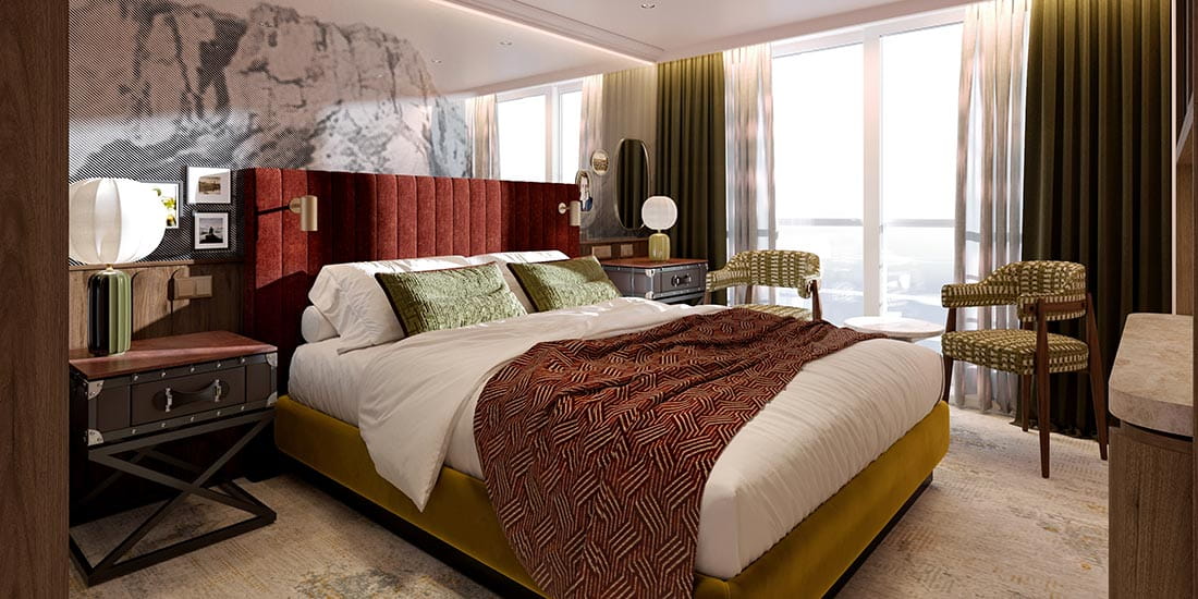 An artist impression of a French Balcony Cabin on Spirit of the Lorelei